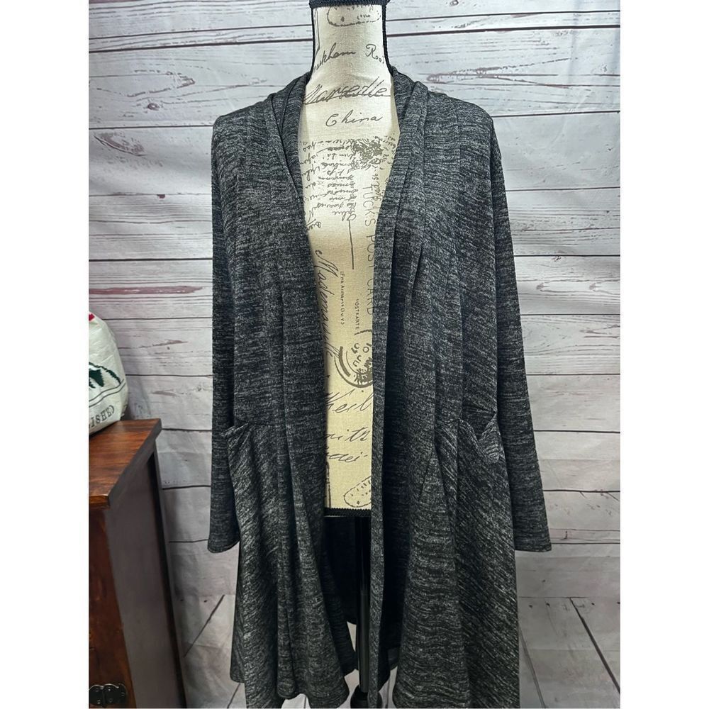 AGNES & DORA Women Charcoal Heather Long Cardigan Open Front Pockets Size S